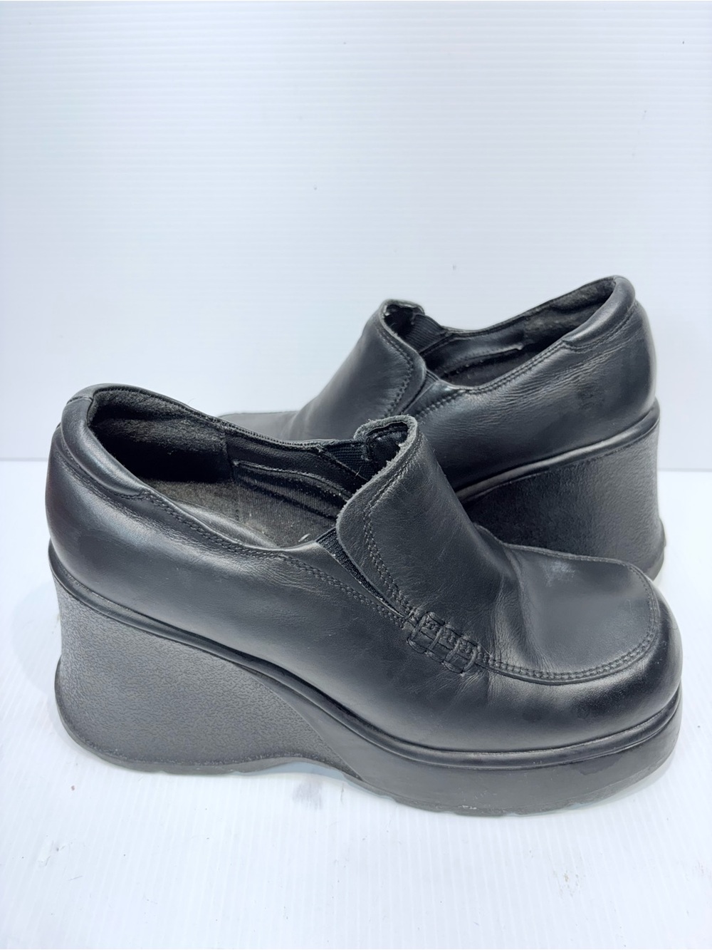 Aldo Black Leather Platform Wedge Slip-Ons - Size 6.5/7 (European 37)
